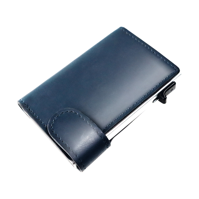 Hot Sale RFID Blocking Button Pop Up Aluminum Case Credit Card Holder Slim PU Leather Wallet